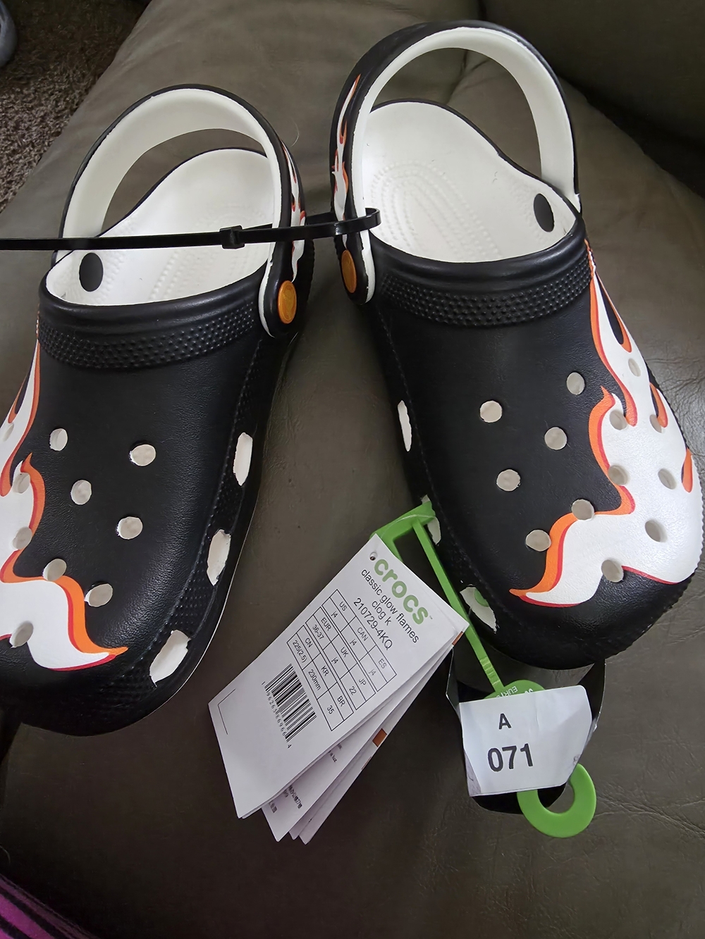 CROCS Kids Classic Clog in Black with White & Orange Flame Accents